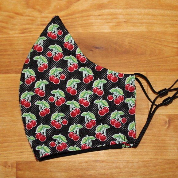 Cherries Black Dots Handmade Cotton Face Mask - Picture 1 of 3